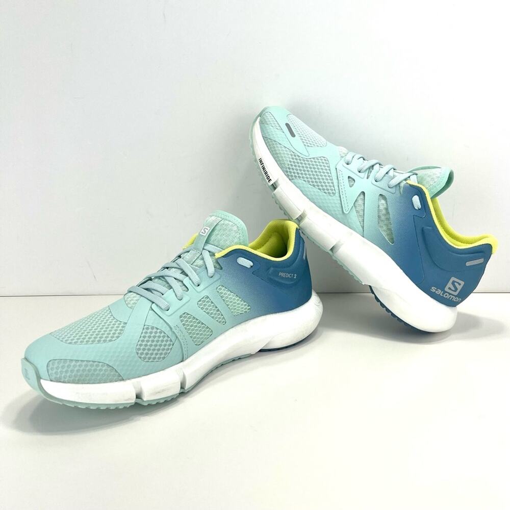 Salomon Predict 2 Women Running Shoes/Sneakers Size 8.5 Mint/Blue/Yellow/White